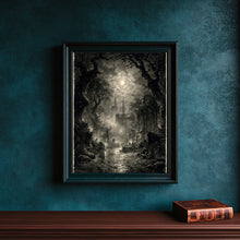 Moonlit Cemetery Art Print, Gothic Halloween Decor 1