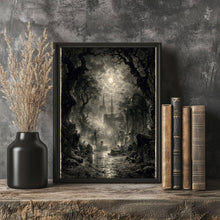 Moonlit Cemetery Art Print, Gothic Halloween Decor 1