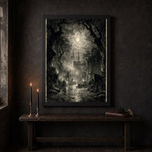 Moonlit Cemetery Art Print, Gothic Halloween Decor 1