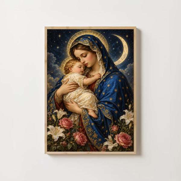 Mother Mary Print Mary and Jesus Art, Mary holding baby Jesus, Baptism gift, Prayer room,-I6VYIG