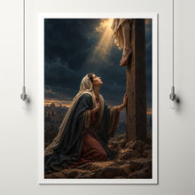 Mother Mary at the Foot of Jesus Christ, Jesus and Mary, Mary Divine, Mary and Jesus Portrait