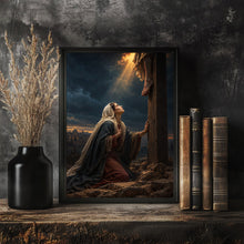 Mother Mary at the Foot of Jesus Christ, Jesus and Mary, Mary Divine, Mary and Jesus Portrait