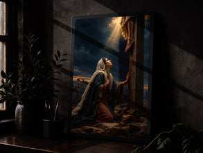 Mother Mary at the Foot of Jesus Christ, Jesus and Mary, Mary Divine, Mary and Jesus Portrait