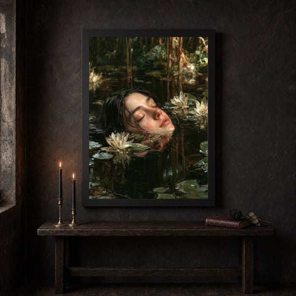 Ophelia in the Water Wall Art – Gothic Victorian Lily Pond Print