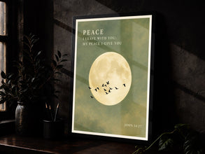 Peace I Leave With You - John 14 27 - Moon and Birds Christian Poster
