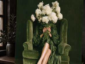 Peony Woman Wall Art – Moody Green Victorian Floral Portrait