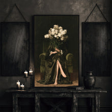 Victorian Peony Bouquet Wall Art – Dark Academia Floral Portrait
