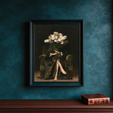 Victorian Peony Bouquet Wall Art – Dark Academia Floral Portrait
