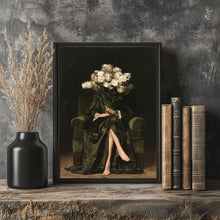 Victorian Peony Bouquet Wall Art – Dark Academia Floral Portrait