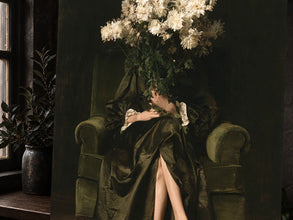 Victorian Peony Bouquet Wall Art – Dark Academia Floral Portrait