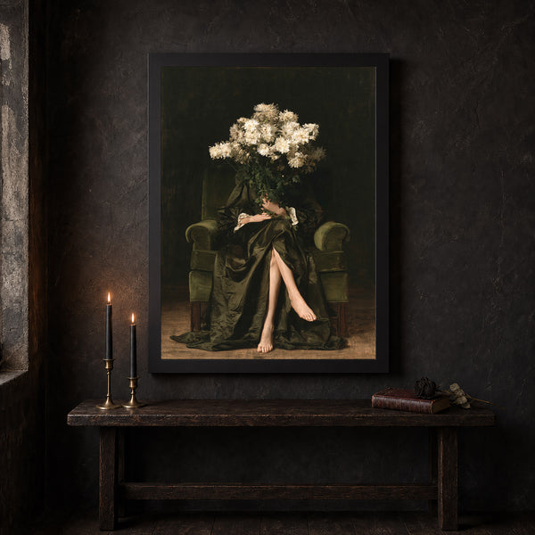 Victorian Peony Bouquet Wall Art – Dark Academia Floral Portrait