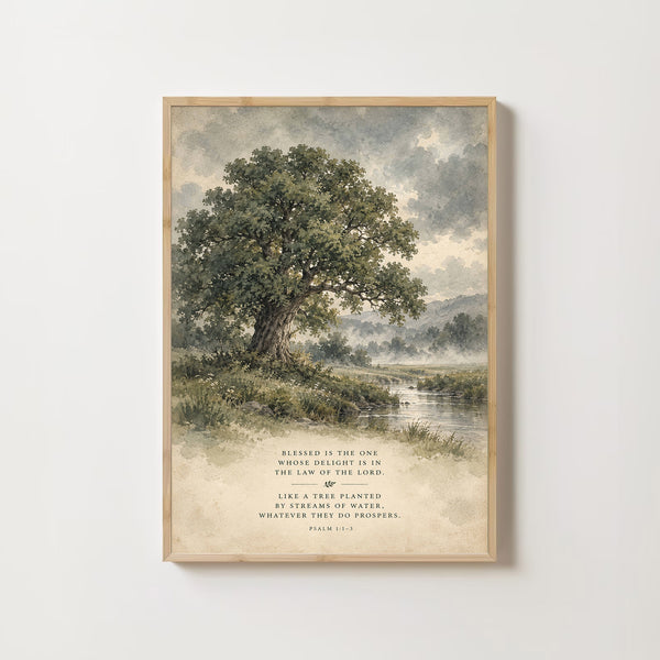 Psalm 11-3 Christian Wall Art, Vintage Tree Digital Print, Blessed Is The Man, Religious-XQO5CP