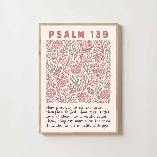 Psalm 139 Coastal Print Pink Christian Wall Art