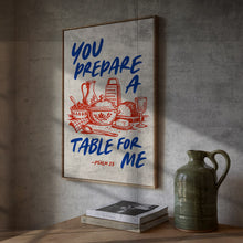 Psalm 23 Kitchen Print Retro Red and Blue Christian Wall Art (Digital Download)