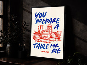 Psalm 23 Kitchen Print Retro Red and Blue Christian Wall Art (Digital Download)