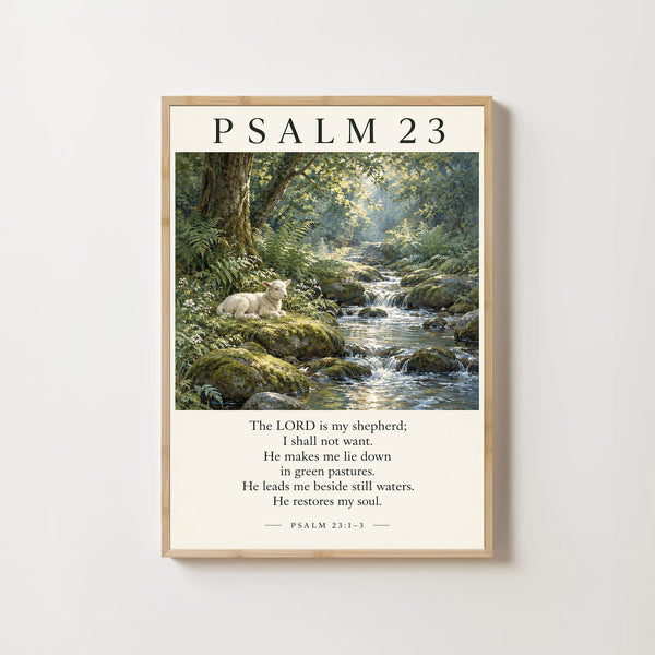 Psalm 23 Wall Art, ESV, Vintage Art Print with Bible Verse, Christian Home Decor, Digital-CM1F7