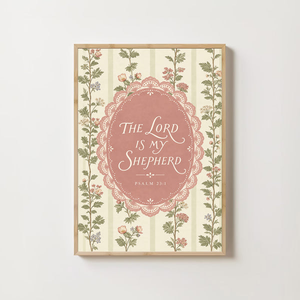 Psalm 23 Whimsical Pink Floral Christian Nursery Print (Printed & Shipped)