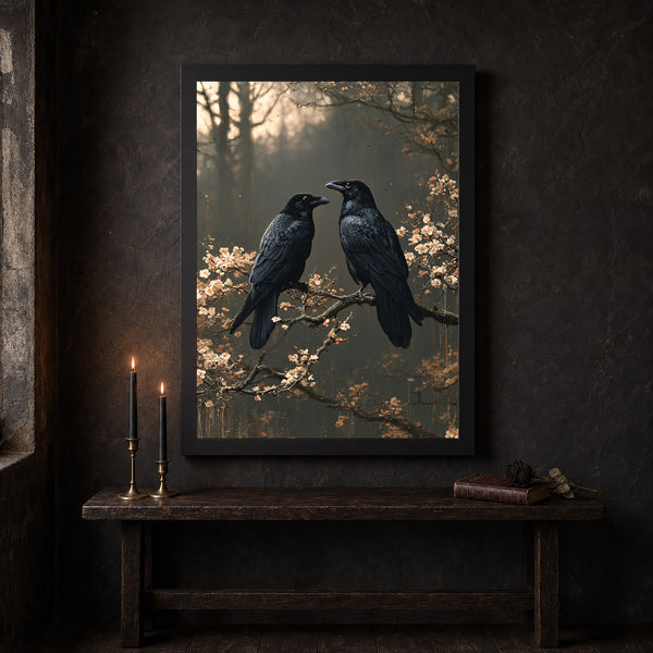 Raven Couple Art Print Vintage Gothic Dark Academia Decor