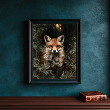 Red Fox Art Print Moody Forest, Dark Academia, Gothic Wildlife Painting