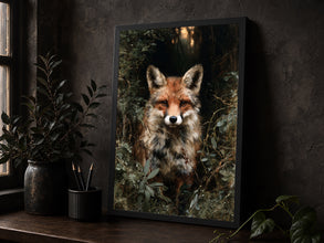 Red Fox Art Print Moody Forest, Dark Academia, Gothic Wildlife Painting