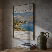 Romans 5 Bible Verse Coastal Print Christian Scripture Art