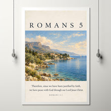 Romans 5 Bible Verse Coastal Print Christian Scripture Art