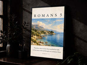 Romans 5 Bible Verse Coastal Print Christian Scripture Art