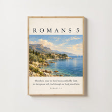 Romans 5 Bible Verse Coastal Print Christian Scripture Art