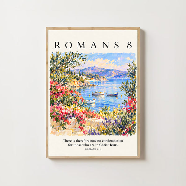 Romans 8 Watercolor Print Christian Bible Verse Wall Art (Instant Download)