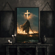 Sacred Warrior Wall Art — Blue & Gold Knight Christian Cross Giclée Print, Cinematic