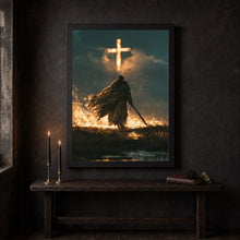 Sacred Warrior Wall Art — Blue & Gold Knight Christian Cross Giclée Print, Cinematic