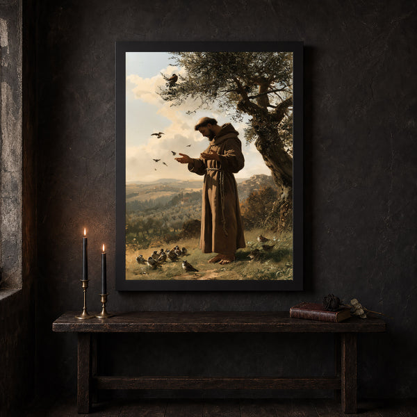 Saint Francis of Assisi Print, Sermon to the Birds, Catholic Wall Art, Franciscan Monk Painti-7PD4CI