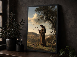 Saint Francis of Assisi Print, Sermon to the Birds, Catholic Wall Art, Franciscan Monk Painti-USJQEP