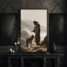 Saint Francis of Assisi Wolf of Gubbio Catholic Art Print, Franciscan Monk Poster, Medieval C-9MZ228
