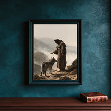 Saint Francis of Assisi Wolf of Gubbio Catholic Art Print, Franciscan Monk Poster, Medieval C-9MZ228