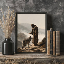 Saint Francis of Assisi Wolf of Gubbio Catholic Art Print, Franciscan Monk Poster, Medieval C-9MZ228