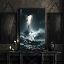 Jesus Walking on Water Wall Art – Matthew 14:25 Blue Storm Print