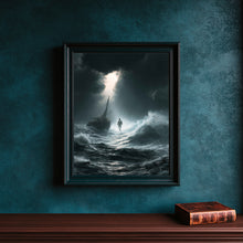 Jesus Walking on Water Wall Art – Matthew 14:25 Blue Storm Print