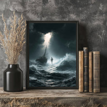 Jesus Walking on Water Wall Art – Matthew 14:25 Blue Storm Print