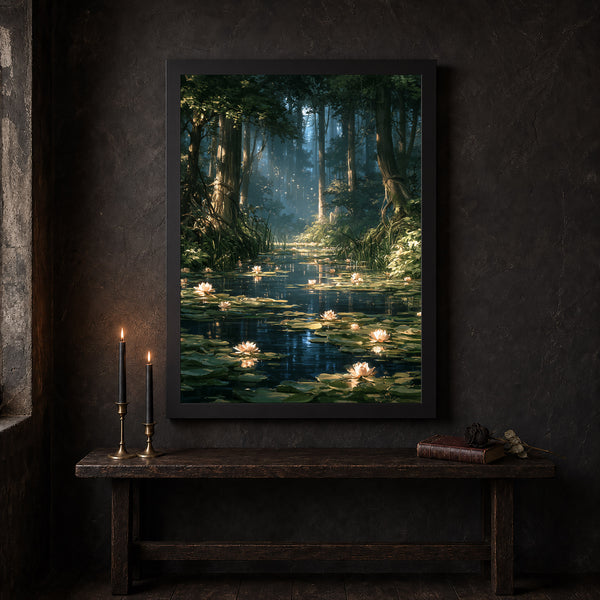 Swamp by Moonlight Art Print Dark Academia, Witchy Cottagecore Poster 1