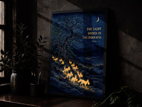 The Light Shines in the Darkness - John 1 5 - Fox Night Christian Art