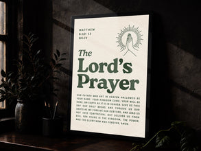 The Lord's Prayer Print Retro Sage Green Christian Wall Art