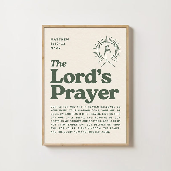 The Lord's Prayer Print Retro Sage Green Christian Wall Art