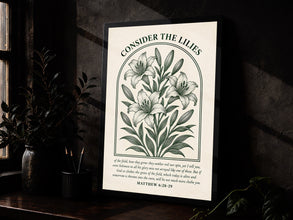 Vintage Botanical Christian Print Consider the Lilies Bible Verse (Digital Download)