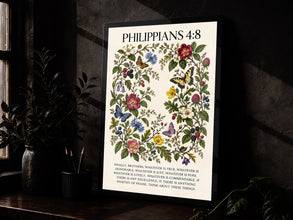 Vintage Floral Philippians 48 Print, Christian Wall Art (Digital Download)