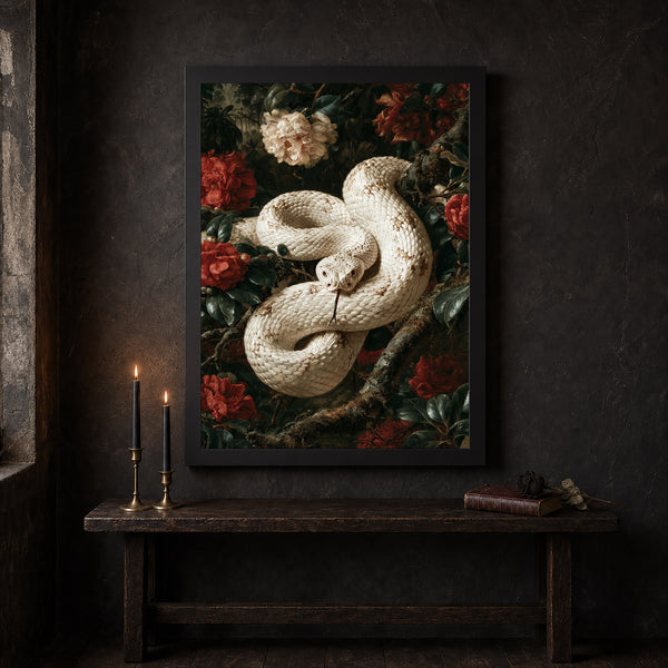 White Python Print Dark Academia Tropical Jungle Wall Art