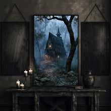 Witch House Art Print, Eerie Woodland Halloween Decor