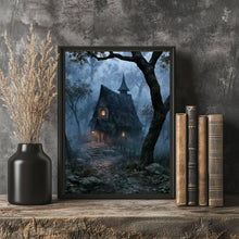 Witch House Art Print, Eerie Woodland Halloween Decor