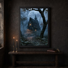 Witch House Art Print, Eerie Woodland Halloween Decor