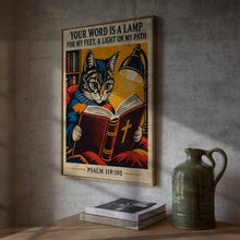 Your Word Is a Lamp for My Feet - Psalm 119 105 - Reading Cat Christian Poster